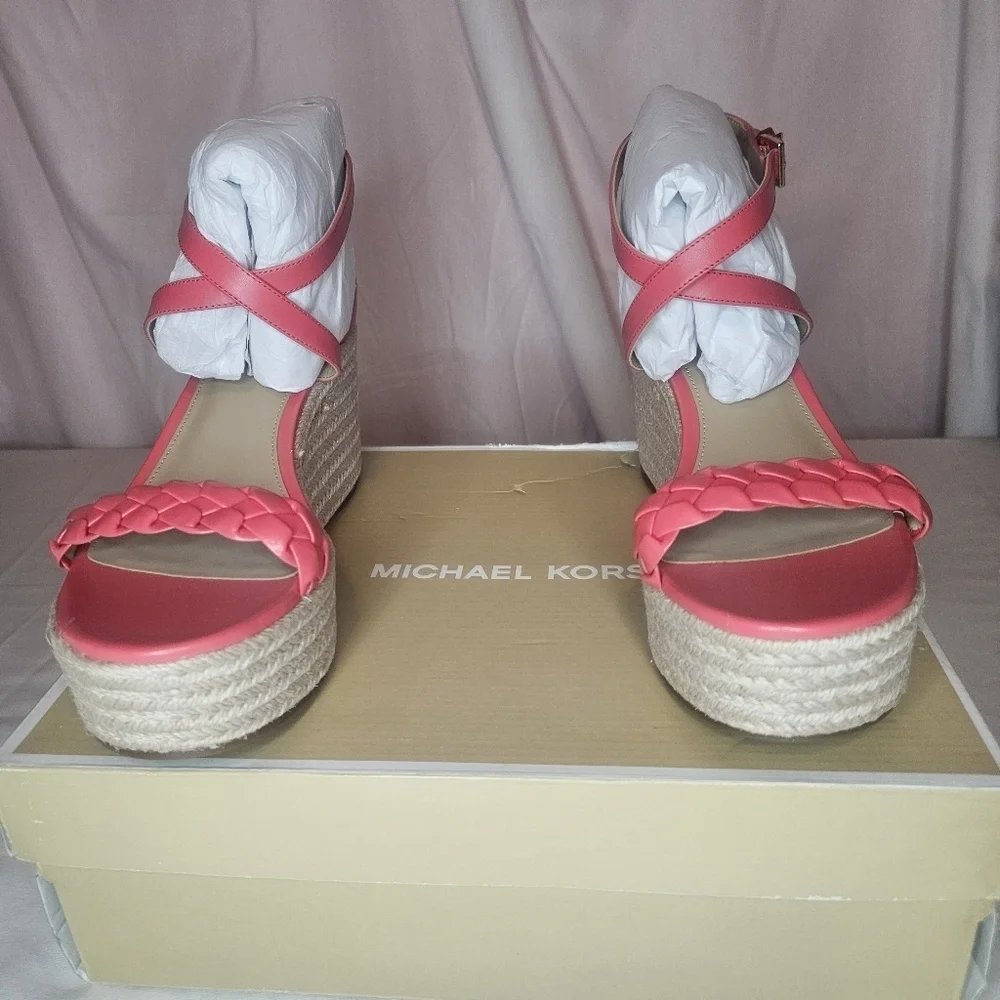 MICHAEL Michael Kors Serena Wedge Espadrille Sandals Color Dahlia Retail $145